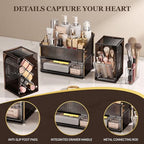 INVSSENE Stackable Makeup Organizer Countertop, Storage Perfume Skincare Cosmetic Lipstick Face Mask Makeup Brush Palettes, Ideal for Vanity Bathroom Counter - color: 3516 Coffee+Clear