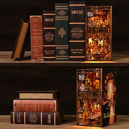 TOYQI Book Nook Kit, DIY Miniature Dollhouse Kit for Adults and Teens, Booknook Tiny House Kit Bookshelf Decoration 3D Wooden Puzzle Bookend - style: The Ancient Bar