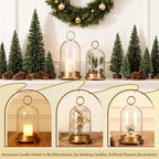 Large & Small Cloche Glass Dome Candle Holders - Glass Hurricane Candle Holder,Gold Candlestick & Lanterns Set of 2 Can Be Placed Desktop Hung,for Pillar Candles,Plants Decorative