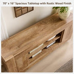 OKD Modern 70" TV Stand, Entertainment Center for TVs Up to 80", Media Console with Large Open Storage & Side Cabinets, Thick Wood Design for Living Room, Light Knotty Oak - color: Light Knotty