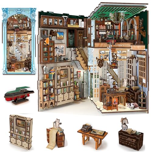 MiniCity Book Nook Kit, DIY Dollhouse Booknook, Book Nook Miniature Kit for Bookshelf Insert Decor Crafts for Adults Teen Halloween, 3D Wooden Puzzle with Led Light (Hemingway House) - style: Hemingway House