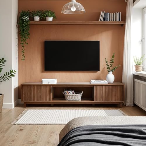Walker Edison Arundo Fluted TV Stand for TVs up to 80 Inches, 70" TV Stand, Mocha - color: Mocha, size: 70" TV Stand