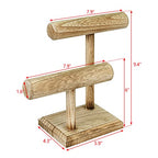 Ikee Design 2 Tier Wooden Jewelry Bracelet Watch Display Tower, Bangle Scrunchie Necklace Holder Storage Stand, Oak Color, 7.9 W x 4.3 D x 9.4 H in - color: Oak