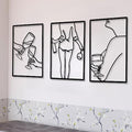 CHENGU 3 Pieces Metal Minimalist Abstract Woman Wall Art Line Drawing Wall Art Decor Single Line Female Home Hanging for Kitchen Bathroom Living Room - style: Novel Style