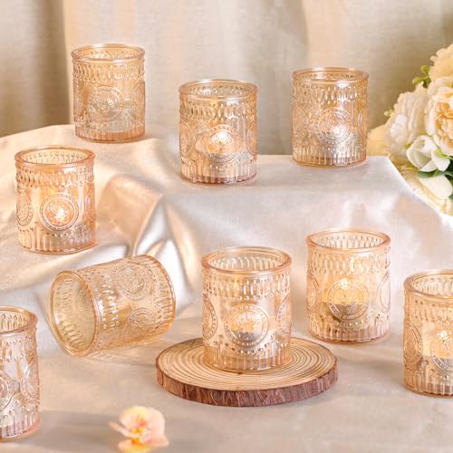 MATAHUM 12 Pcs Gold Votive Candle Holder, Glass Tealight Candle Holders for Wedding Table Centerpiece, Home Decor, Birdal Shower, Party - color: Gold, size: 12pcs