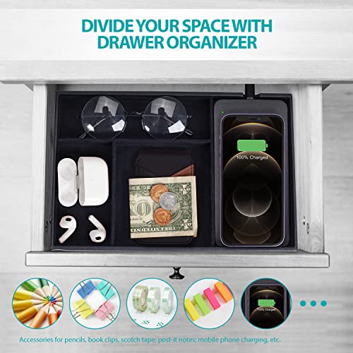 Valet Tray, Built in Wireless Charging Pad, Nightstand Organizer, Dresser Organizer, Mens Jewelry Box, Valet Charging Station, Faux Leather Valet Tray for Men and Women, (Black) - color: Black