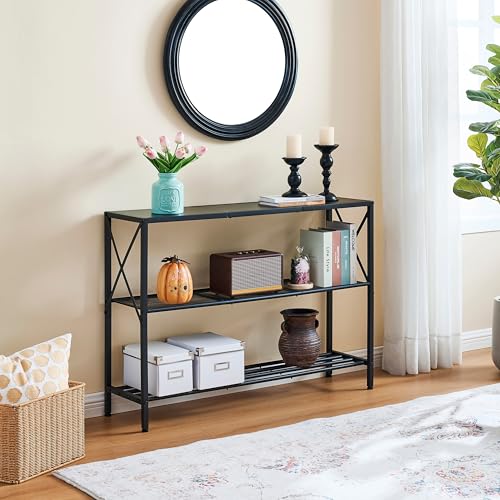 Hoctieon Industrial Console Table, 3 Tier Entryway Table, Hallway Table, Narrow Sofa Table with Shelves, Entrance Table for Entryway, Living Room, Foyer, Hallway, Office, Black - color: Black