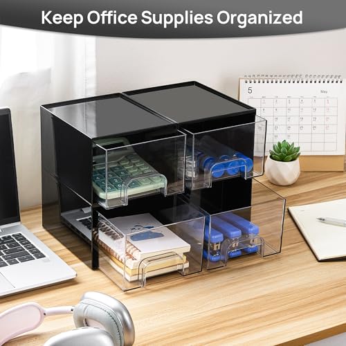 Vtopmart Black Small Stackable Storage Drawers, Cologne Organizer for Men,Plastic Containers for Vanity, Dresser,Office Desk,Bathroom Countertop Organization,Ideal for Room Decor,Gifts for Men - style: 4pack-Black