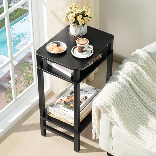 YUFAM Side Table End Table Tall Night Stand 3-Tier for Living Room Bedroom Bathroom Office Furniture Black - color: Black, size: 3 Tier