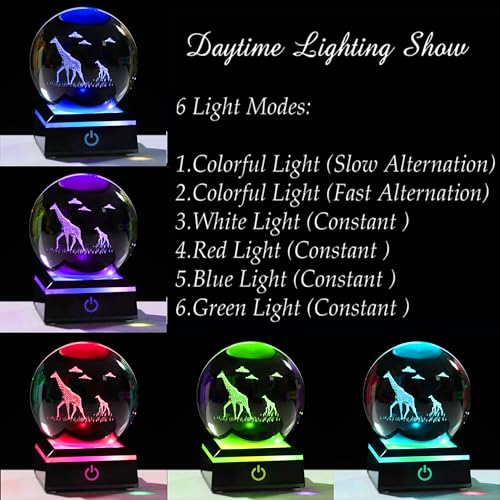 Qianwei Giraffe Gifts for Women Men 3D Crystal Ball 3.14'' - Laser Giraffe Decor Glass Animals Figurines Statue Stuff for Room Night Light Giraffe Gifts for Mom - style: Giraffe