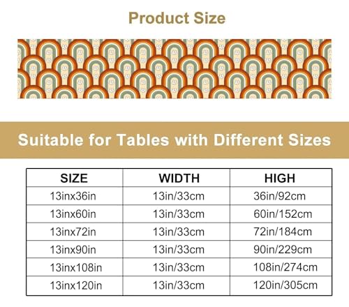 Vintage Boho Rainbow Table Runner Mid Century Modern Cute Bohemian Flowers Colorful Arch Abstract Table Runners for Kitchen Dining Table Home Party Decor 13x36in - color: Beige-orange-3, size: 13x36in