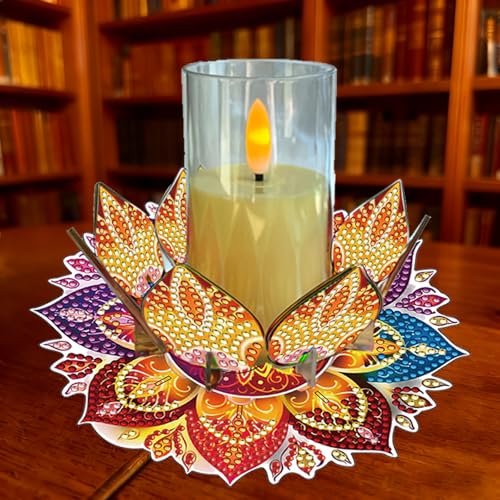 5D DIY Diamond Art Painting PVC Flower Candle Holders Tealight/Tea Light/Votive Candle Holder, for Table Centerpiece Home Décor Party Wedding Dinning-Flower-8 - color: Flower-8