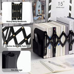 Book Ends for Shelves,Metal Bookends,Book Ends Scalable with Pen Holder(Black)