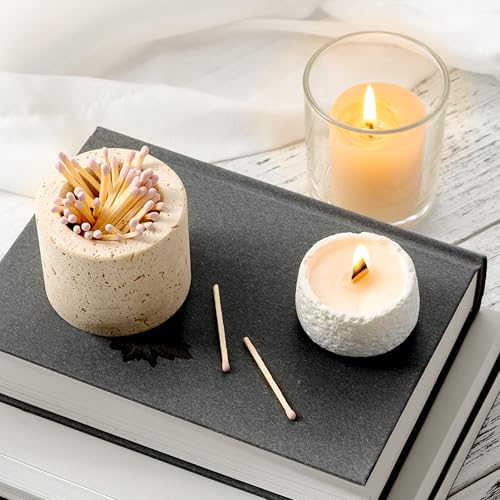 WORHE Travertine Stone Match Holder with Striker & Extra Striker Pad - 2.6" x 2" Decorative Matchstick Organizer for Fireplace, Candles, Parlor Cute Match Jar for Home Decor Gift, Matches Not Included - size: Small 2.6" x 2"