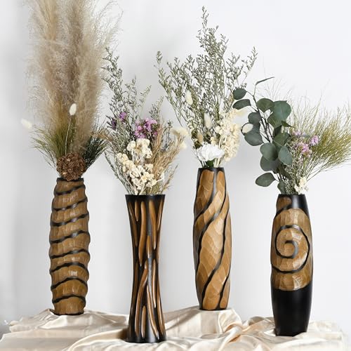 Aeravida Locally Spiral 14-inch Handmade Mango Wood Vase – Carved Decorative Table Vase for Home or Office