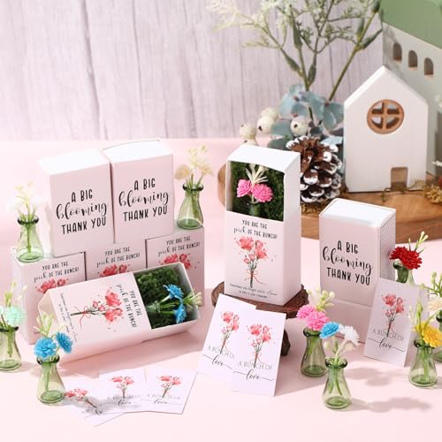 24 Sets Mother's Day Bulk Gifts for Women Teacher Nurse Appreciation Positive Mini Bud Vases with Flower Office Desk Decor Mini Box Breathing Thank You Gifts for Graduation Coworker Staff (Green) - color: Green