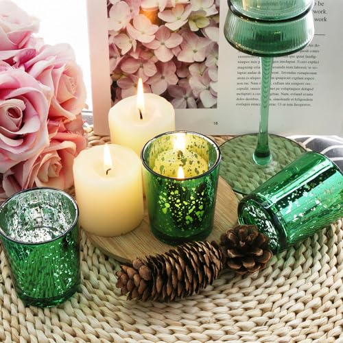 Green Mercury Glass Tea Light Holders Set of 36 - Elegant Votive Candle Holders for Weddings, Showers and Home Decor - Perfect for Table Centerpieces and Parties (Glass, Green) - color: Green