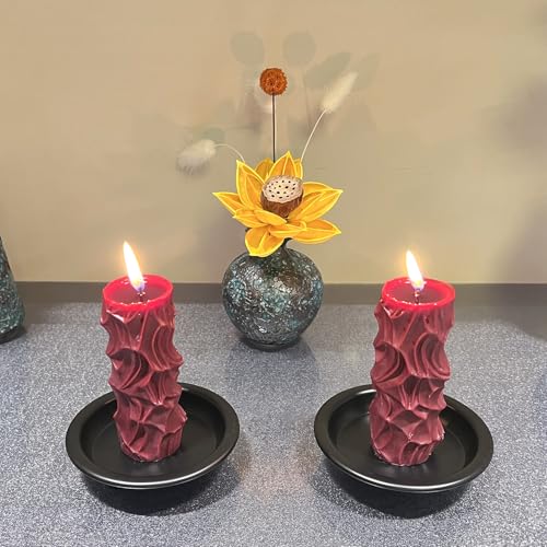 Vintage Round Candle Holder Trays, Decorative Iron Candle Plates/Candle Bases for Home Decor, 4.2" Diameter for Pillar & Tealight Candles (Black) - color: Black