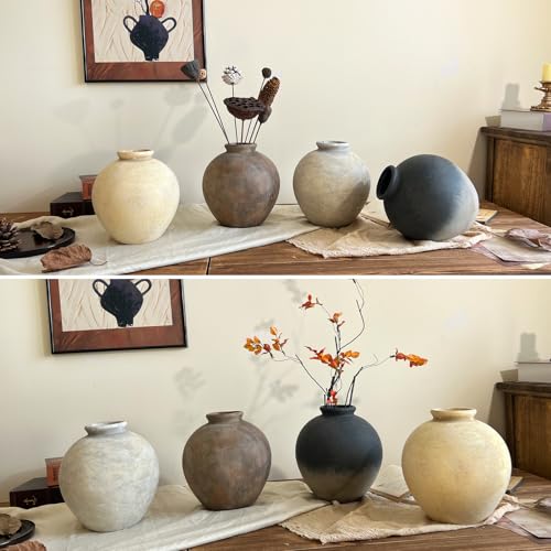 Rustic Ceramic Vase, 7.87 Inch Beige Farmhouse Flower Vases for Living Room & Bedroom Decor, Handmade Pottery Vase for Centerpieces, Decorative Vases for Shelf & Home Decor - color: Beige-