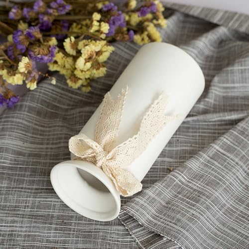 H&Zebrabro Modern Matte Ceramic Vase with Natural Clay Texture, Minimalist White Flower Vase for Home Decor, Table Centerpieces, Living Room and Bedroom Decoration (Small)