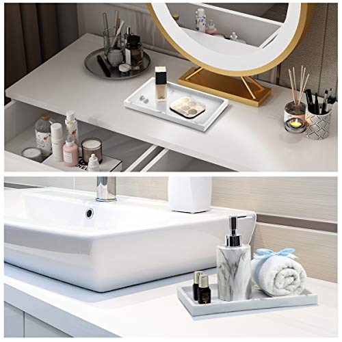 Emibele Bathroom Tray, Resin Countertop Vanity Tray Jewelry Storage Dresser Tray Kitchen Toilet Tank Tray Organizer for Candle Plant Perfume Shampoo Towel Home Decor, Medium, Gravel White - color: Gravel White, size: 10" x 6.1" x 0.8"