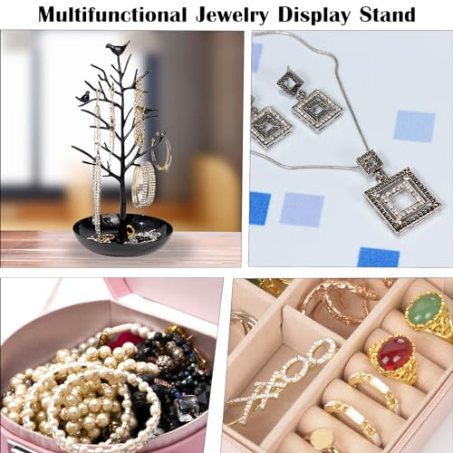 ChezMax Jewelry Display Necklace Earring Organizer Holder Metal Birds Tree Stand with Tray Antique Bracelet Rings Rack Tower Decoration for Women Girl Black 11.8 Inch - color: B-Metal Black