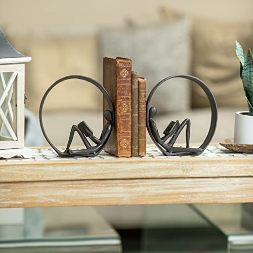Danya B. Contemporary Encircled Male & Female Reader Cast Iron Sculpture Bookend Statues (Set of Male and Female)