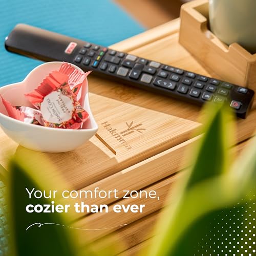 Couch Arm Tray Table with Cup Holder, No More Spills or Clutter, Bamboo Sofa Arm Tray for Drinks Snacks and Phone, Non Slip Foldable Couch Organizer