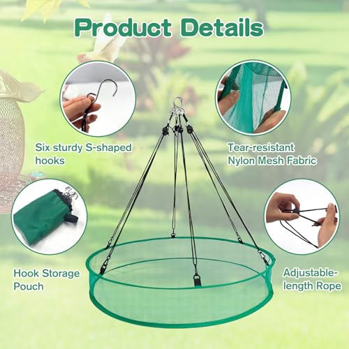 3PCS Bird Seed Catcher Tray 30 Inch Bird Seed Catcher Hanging Hoop Platform for Bird Feeders Includes S-Hooks, Adjustable Ropes & Portable Storage Pouch - size: 30 in