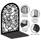 Book Ends Black Metal Bookends for Shelves Decor Rose Heavy Duty Bookends for Book Supports Unique Book Stopper for Office Book Holder Shelf Accessories 7x4.7x3.5 inch 1 Pairs/2 Pcs - style: Rose