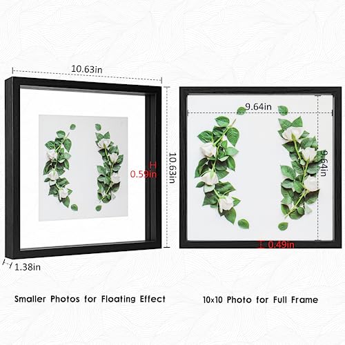 MUYE 10x10 Floating Frames Set of 2,Double Glass Picture Frame Display Any Size Photo up to 10x10,Wall Mount or Tabletop Standing,Black - color: Black, size: 10x10