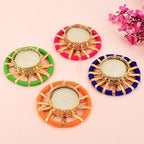 SATVIK 4 Pcs Round Chakra Metal Dia Festive Diwali Pooja Pujan Candle Tea Light Holder Oil Lamp Home Mandir Office Decoration Table Diya - size: Pack of 4