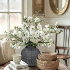 7" Short Rustic Vase with Geometric Linear Striations, Round Ceramic Vase Suitable for Leaves Stems & Flowers, Low-Profile & Cool Tone Style, Chunky, Small & Dark Grey - color: 7" Dark Grey