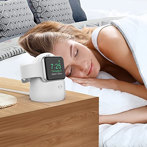 AhaStyle iWatch Stand Silicone Charging Dock Holder for Apple Watch Ultra 3, Ultra 2, Ultra, SE3, SE2, SE, Series 11 10 9 8 7 6 5 4 3 2 1 (49/46/45/44/42/41/40/38mm), Supports Nightstand Mode (White) - color: White