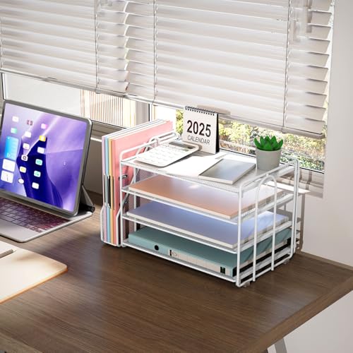 gianotter 4-Tier Paper Organizer With Magazine Holder, Desk Organizers and Accessories, Desk Accessories & Workspace Organizers, File Organizer for Office Supplies Storag (White, 4-Tier) - color: White, size: 4-Tier