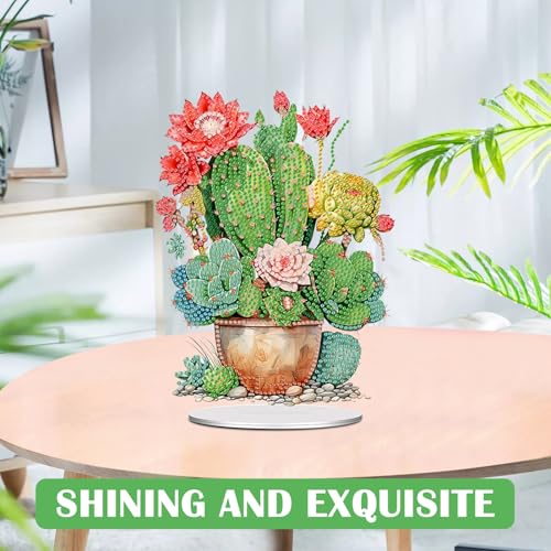 5D Tabletop Diamond Art Kit Cactus Pot, Stand Up Special Shaped Crystal Diamond Art Desktop Kits for Adults, DIY Diamond Art Painting Kits Craft Gift (Green) - color: Cactus Pot
