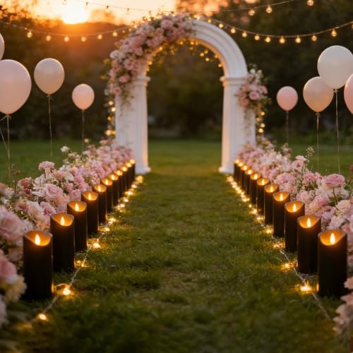 kakoya Flickering Flameless Candles, Battery Operated Plastic LED Pillar Candles with Remote Control and Timer, Set of 24 (Black) - color: Black-24pcs