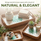 Set of 3 Rattan Serving Trays with Mother of Pearl Inlay – Handwoven Boho & Modern Farmhouse Decor for Kitchen, Bathroom, Coffee Table & Ottoman - style: Rattan Trays with Mother of Pearl Inlay