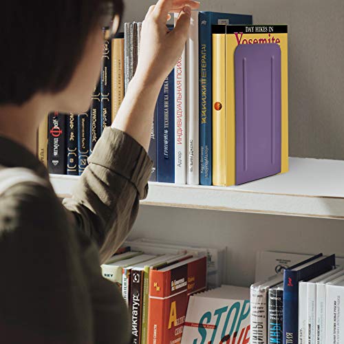 Acrimet Metal Bookends, Jumbo Size 9" H x 4" W x 4-1/2" D, Non-Skid Book Stand for Shelves, Heavy Duty Book Stopper, Purple, 1 Pair - color: Purple