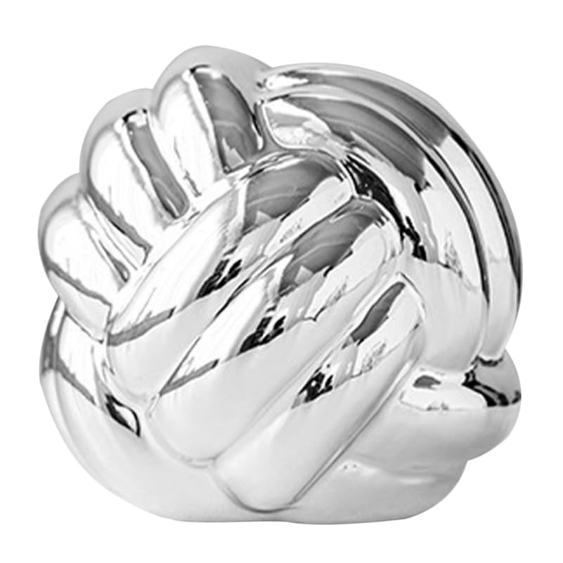 Cabilock Ceramic Statue Silver Knot Statue Decor Ceramic Thread Knot Link Figurine Geometric Sphere Modern Art Sculpture Table Decoration Accents for Home Office Office Decor, 8.50X8.00X8.00CM - color: Silver