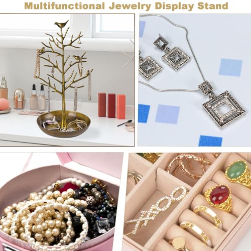 ChezMax Jewelry Display Necklace Earring Organizer Holder Metal Birds Tree Stand with Tray Antique Bracelet Rings Rack Tower Decoration for Women Girl 11.8 Inch - color: B-Metal Antique Greenish