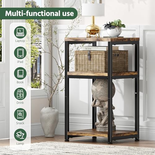 Simple Trending Side Table, End Table Night Stand, 3 Tiers Shelf for Living Room, Rustic Brown