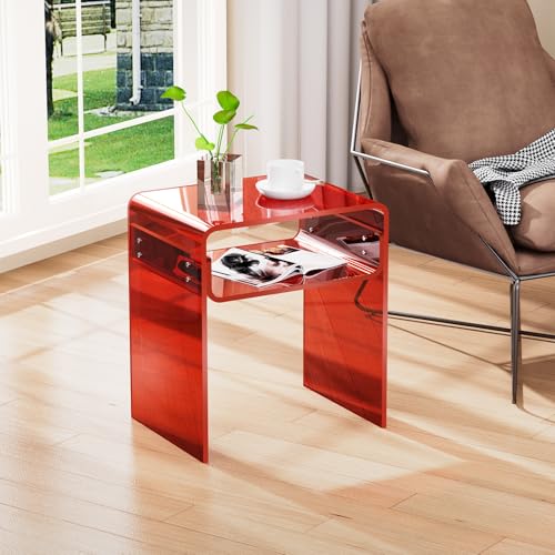 Clear Acrylic End Table 2-Tier Bedside Nightstand for Living Room Bedroom (1, Red) - color: Red