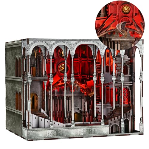 MiniCity Book Nook Kit, DIY Miniature House Dollhouse Kit for Adult and Teens, Booknook Bookshelf Decor Castle Model Build with LED Light, Gifts for Family and Friends (Ember Castle) - style: Ember Castle