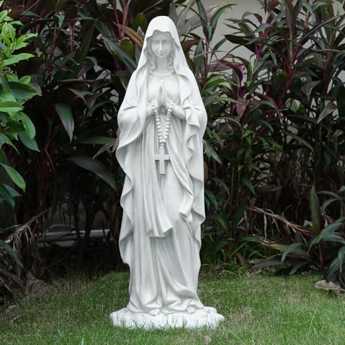 VChymm Virgin Mary Statue 31.49 Inch Religious Garden Statue Solar Mary Statue Outdoor Yard Patio Deck Home Entryway Hallway Sculpture - color: White
