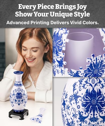 Pintoo 3D Puzzle Vase Unique Flower Vase Made by 160 Curved Plastic Puzzle Pieces House Warming Gift for Flower Arrangements and Home Decoration, for Mom [S1032] (Classic, Indigo Age) - color: Indigo Age, size: classic