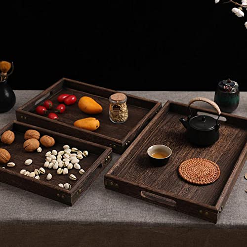 Ochine Rustic Wooden Serving Trays Bamboo Serving Tray Wood Serving Tray with Handles Rectangular Wooden Breakfast Tray Ottoman Tray Multipurpose Trays for Breakfast, Coffee Table/Butler & More - size: Small