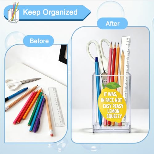 It Was In Fact Not Easy Peasy Lemon Squeezy Acrylic Organizer Pencil Holder, Funny Lemon Makeup Brush Storage Organizer, Sarcastic Desk Accessory Holder for Women Coworker HR Teacher Friend - style: Lemon