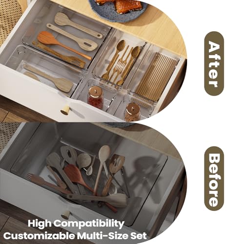 Clear Plastic Drawer Organizer Set with 15 Inch Extra Long Bins, 4 Sizes Large Acrylic Organizers for Kitchen Utensils, Bathroom Trays and Makeup Storage - style: 10pcs with 15inches organizer