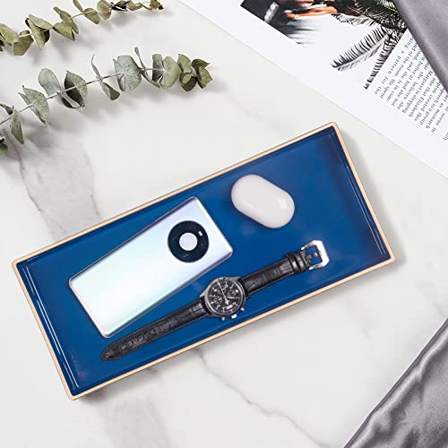 MAONAME Blue Bathroom Tray, Plastic Vanity Trays with Handles, Small Long Narrow Trays, Perfume Organizer Tray for Dresser, Bathroom Accessories, 13.8" x 6" x 1.58" - color: Blue